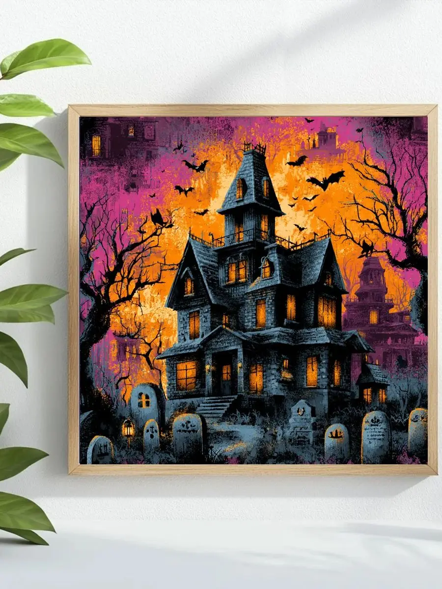 1 Stück 40x40 cm/15,74 Zoll „Die Villa neben dem Osterfriedhof“ gestempeltes Kreuzstich-Set DIY-Kit 11CT/14CT Öko-Baumwollfaden – Detail 1