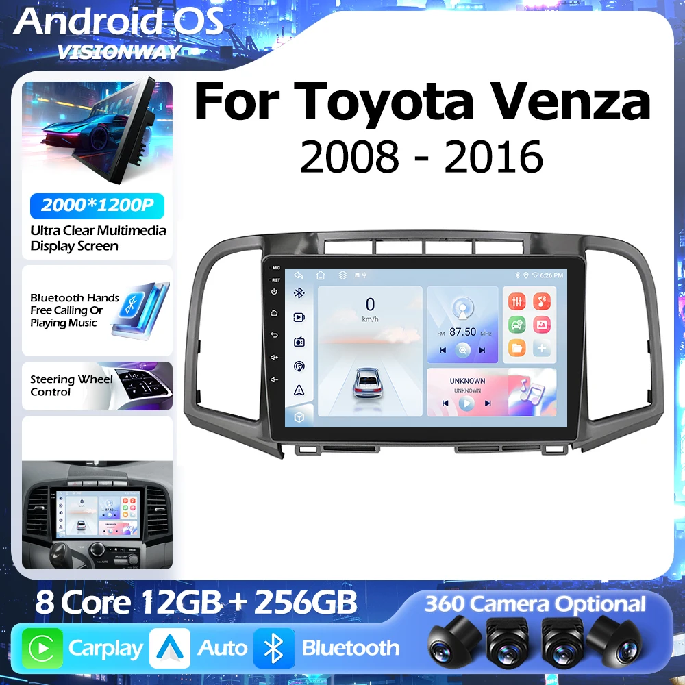 

Android 16 QLED 2000*1200P 8-ядерный процессор для Toyota Venza 2008-2016, GPS-навигация, мультимедийный плеер, беспроводной CarPlay, Wi-Fi, 4G, Bluetooth