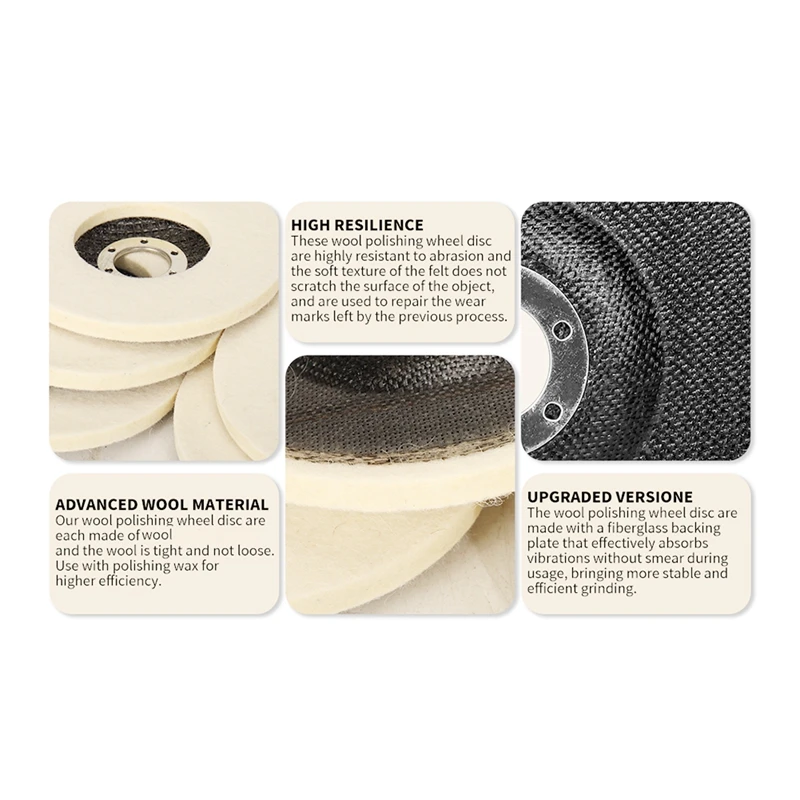 5Pcs High-Gloss Wool Polishing Wheel Disc Arbor, For Angle Grinder