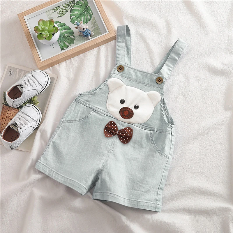 IENENS Baby Washed Denim Rompers Bib Clothes Thin Cartoon Overalls For 9-30 Months