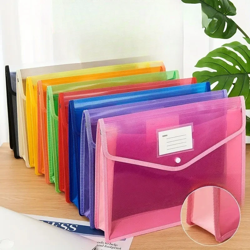 A4 file bag three-dimensional transparent PP button bag thickened information bag test paper bag hemming file storage bag folder