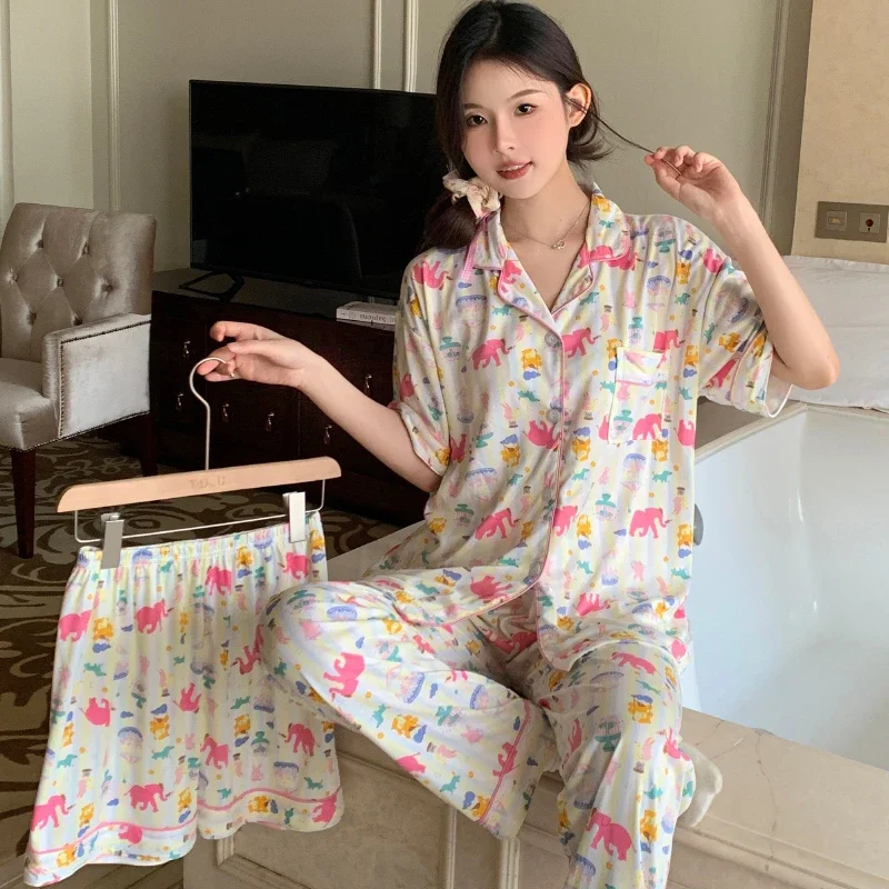 

Женские пижамы из 3 предметов с принтом парка развлечений с героями мультфильмов, корейские пижамы Y2k, цветные полосатые кавайные пижамы, новинка 2024, осенняя милая домашняя одежда