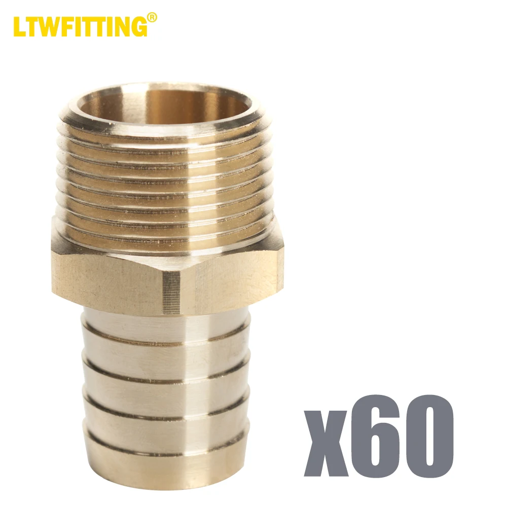 LTWFITTING Brass Fitting Connector 1-Inch Hose Barb x 1-Inch NPT Male Fuel Water(Pack of 60)