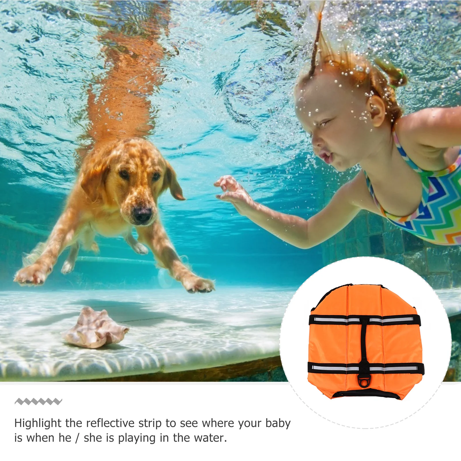 سترة تعويم للحيوانات الأليفة، شرائط عاكسة، أبازيم سريعة التحرير، مقابض متينة، تصميم قفل مزدوج لشاطئ حمام السباحة