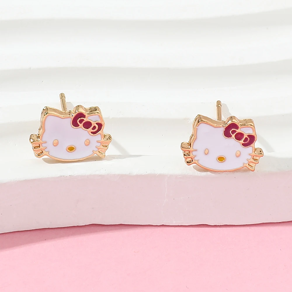 Cartoon Anime Sanrio Earrings Kawaii Hello Kitty Collection Metal Enamel Earrings for Fashion Women Jewelry Accessories Toy Gift