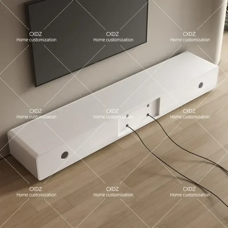White Paint Solid Wood TV Cabinet Modern Simple Small Apartment Living Room Audio Visual Cabinet Multi Functional Art Floor