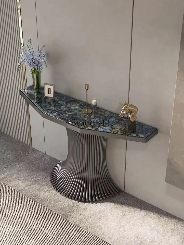 

Light Luxury Modern Console Tables Italian Marble Simple Stainless Steel Entrance Cabinet