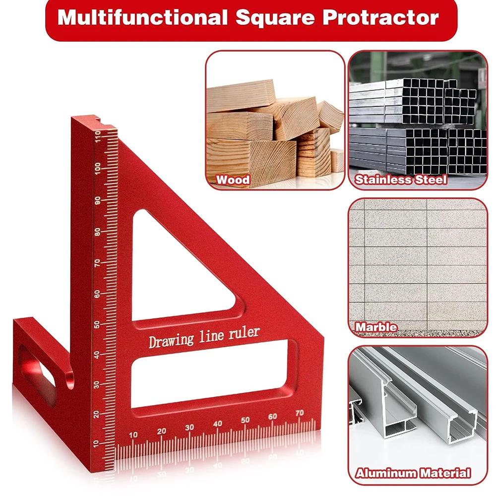 3D Woodworking Square Protractor Aluminum Alloy Miter Triangle Ruler High Precision Layout Measuring Tool for Engineer Carpenter