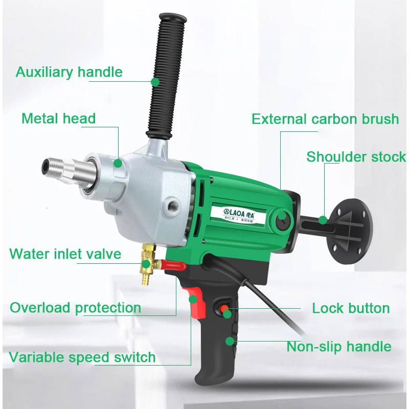 LAOA 1500W Water Drill Diamond 220V Diamond Core Drill Wet Handheld Concrete Core Drilling Machine