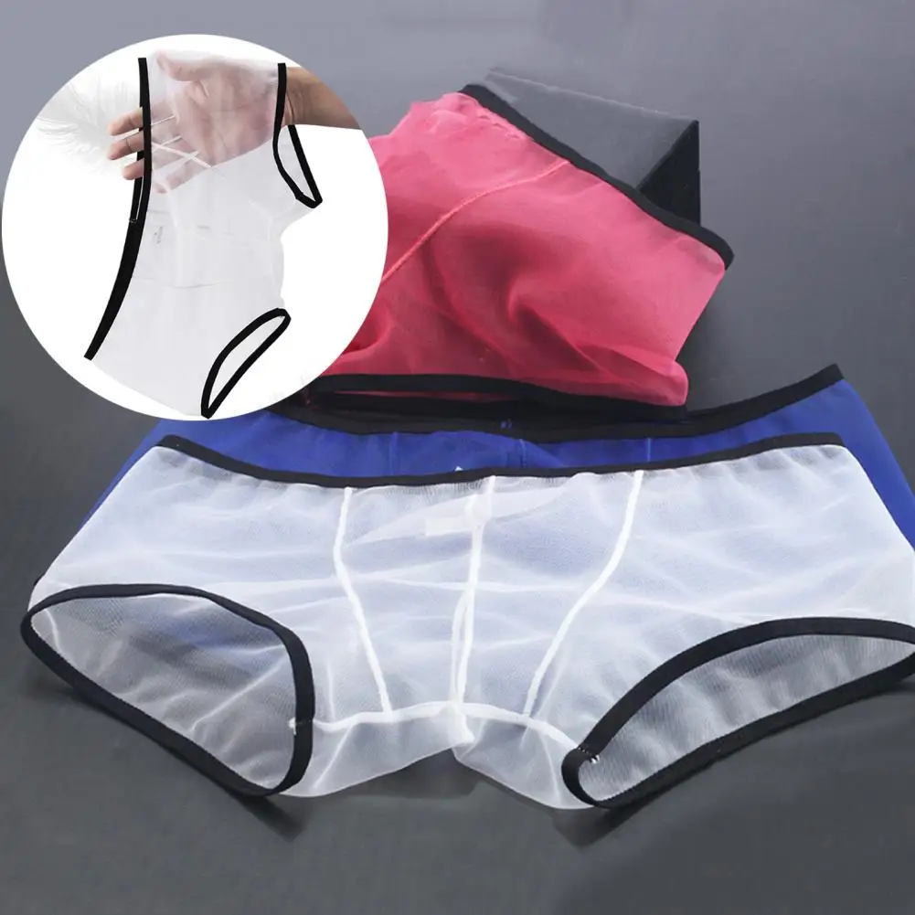 Men Boxer Underwear Transparent Mesh Briefs Perspective Shorts Panties Low-rise Underpant Moisture-wicking Boxer Shorts