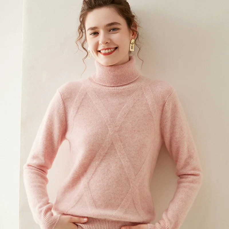 Autumn and Winter New Turtleneck Cashmere Sweater For Women 100 Pure Cashmere Lapel Mat Knitted Loose Thick Pullover Sweater Top