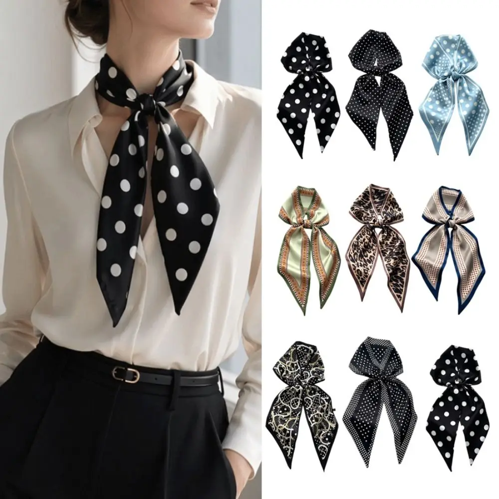 Luxury Polka Dot Print Women Scarf Silk Feeling Soft Stain Neckerchief Wrist Belt Hairband Style Bag Tie Scarf For Lady
