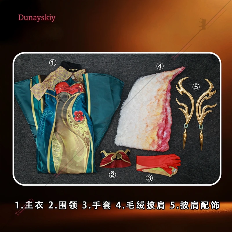 LOL Lissandra Noble Birth Skin Cosplay Costume The Ice Witch Golden Qipao Wig Accessories Fullset Halloween Carnival Dress Up view 6