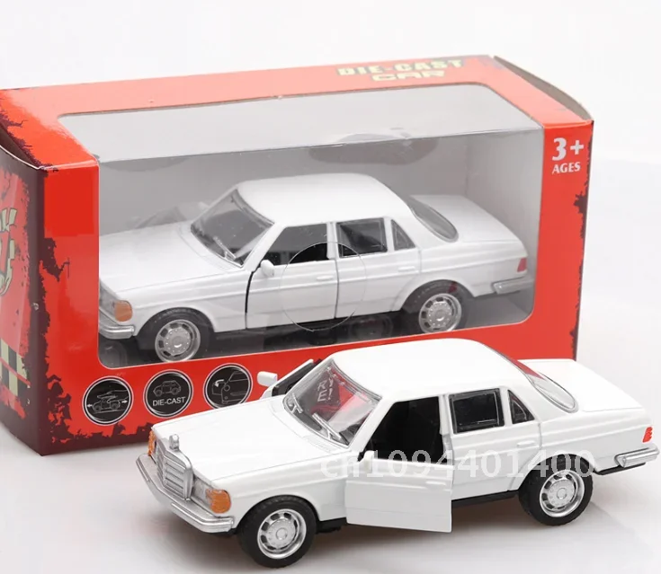 1/36 E-Klasse W123 Klassisches Auto Retro-Autos Zurückziehen Funktionsmodell 2 Türen geöffnet Simulation Kinderspielzeug mit Originalverpackung