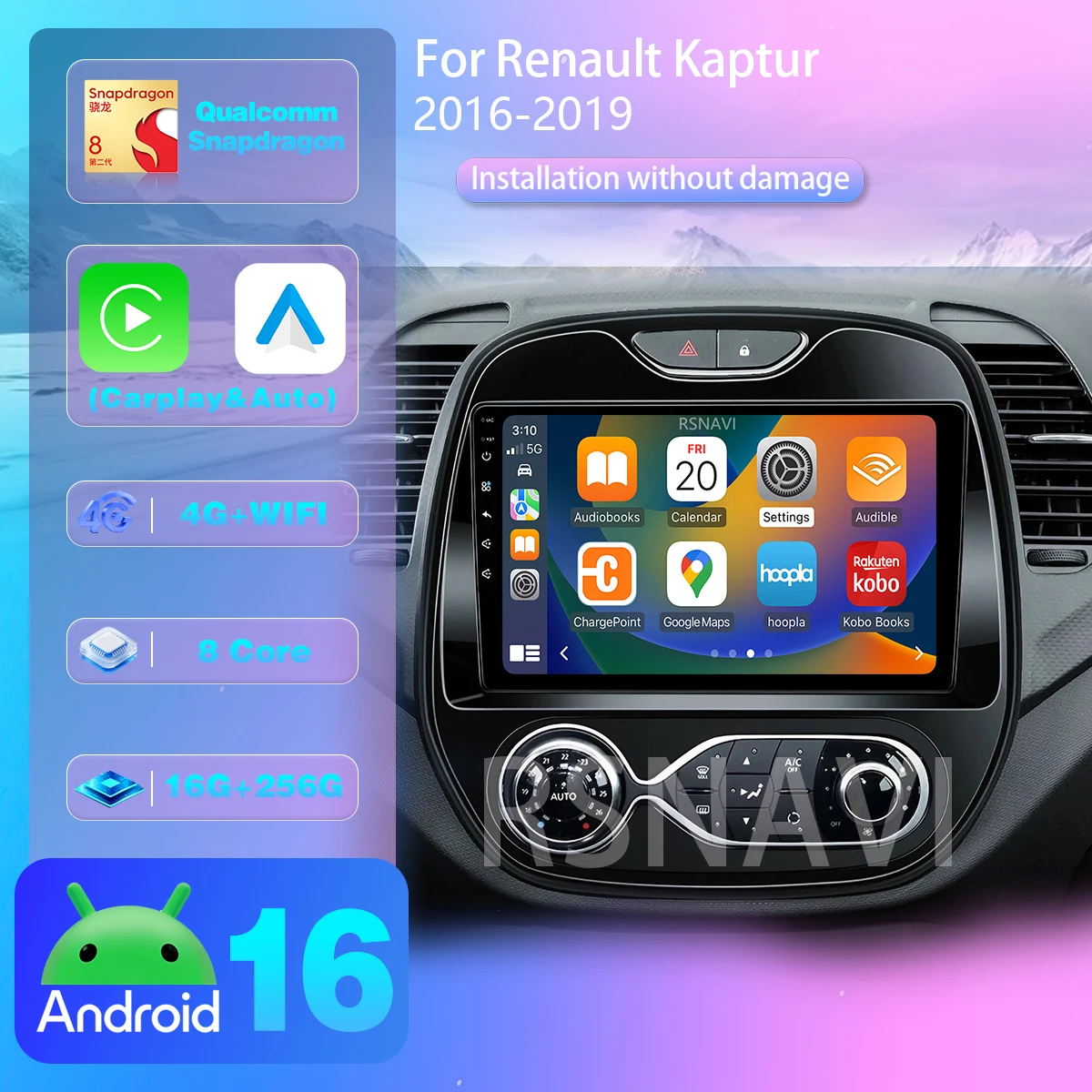 Android 16 Carplay Auto Car Radio For Renault Kaptur Captur Clio Samsung QM3 2013 2014 2015 2016 Stereo DAB+ Multimedia Wireless