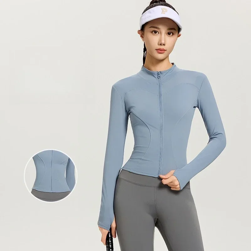 

American Fashion Casual Long-sleeved Quick-drying Fitness Jacket Female Stand-up Collar Slim Tight Sunscreen Sport Yoga Clothing