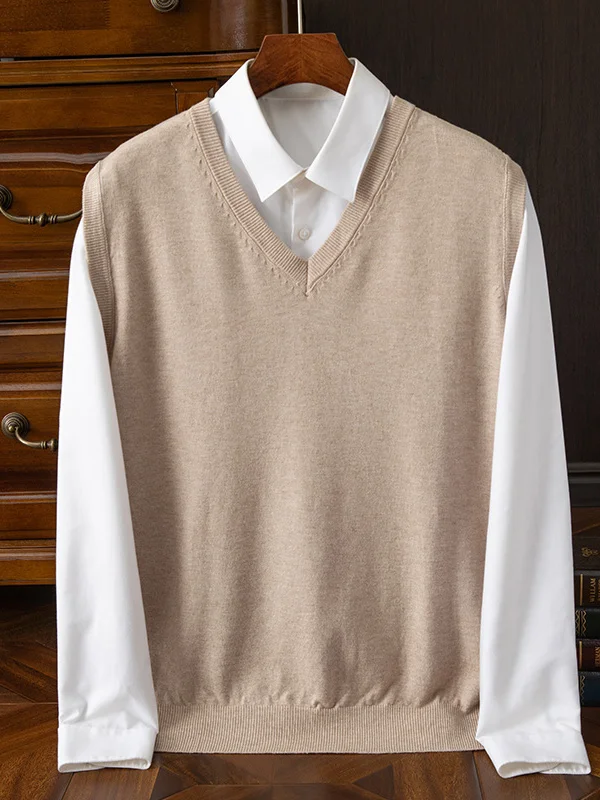 

Autumn Winter Thiened V-Ne Men's Knitted Sweater Slim Fit Large Size Vest Loose Woolen Cardigan Base irt Busin Casual