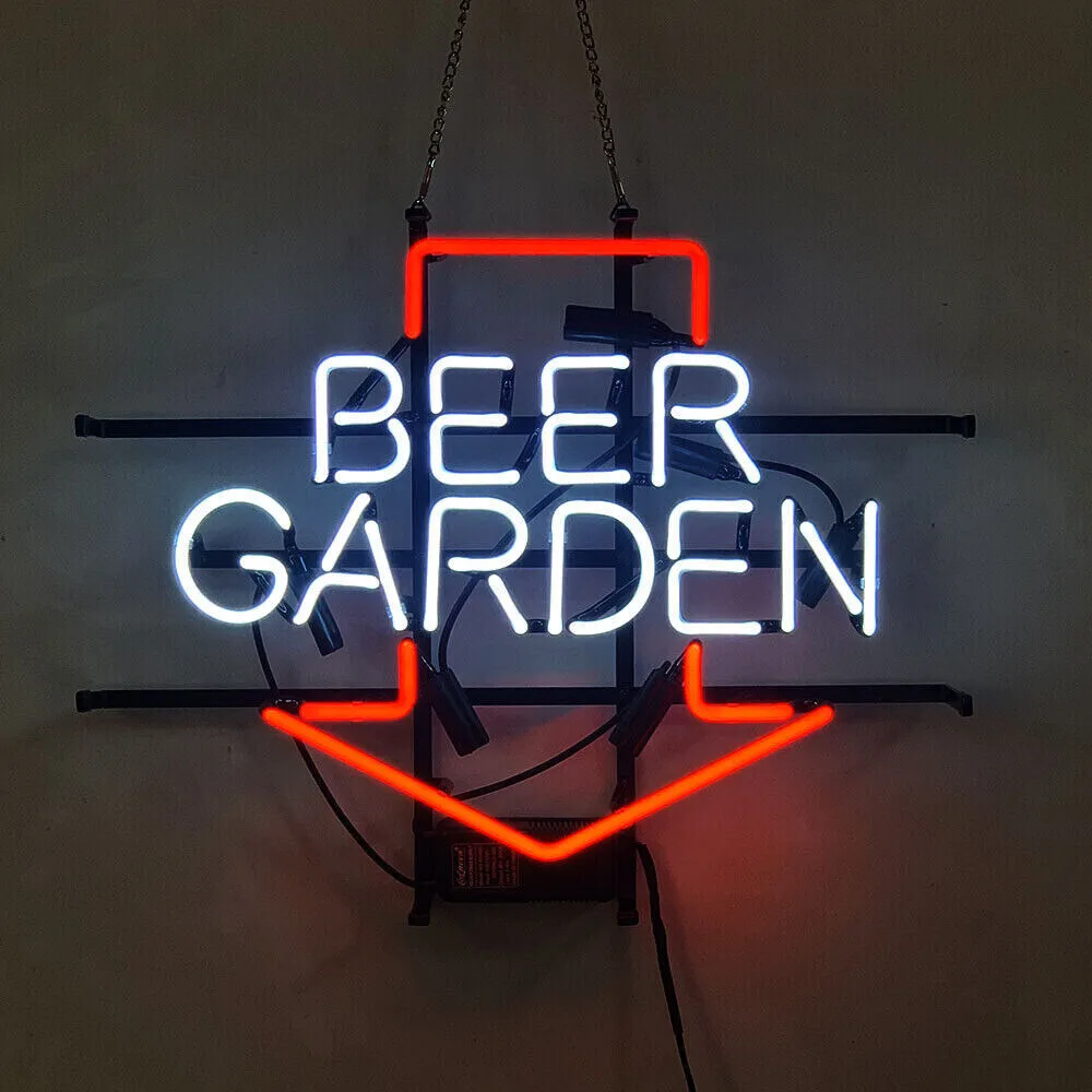 

Beer Garden Arrow Neon Light Sign Custom Handmade Real Glass Tube Bar Store Advertise Room Decor Display Lamp On Wall 17"X14"