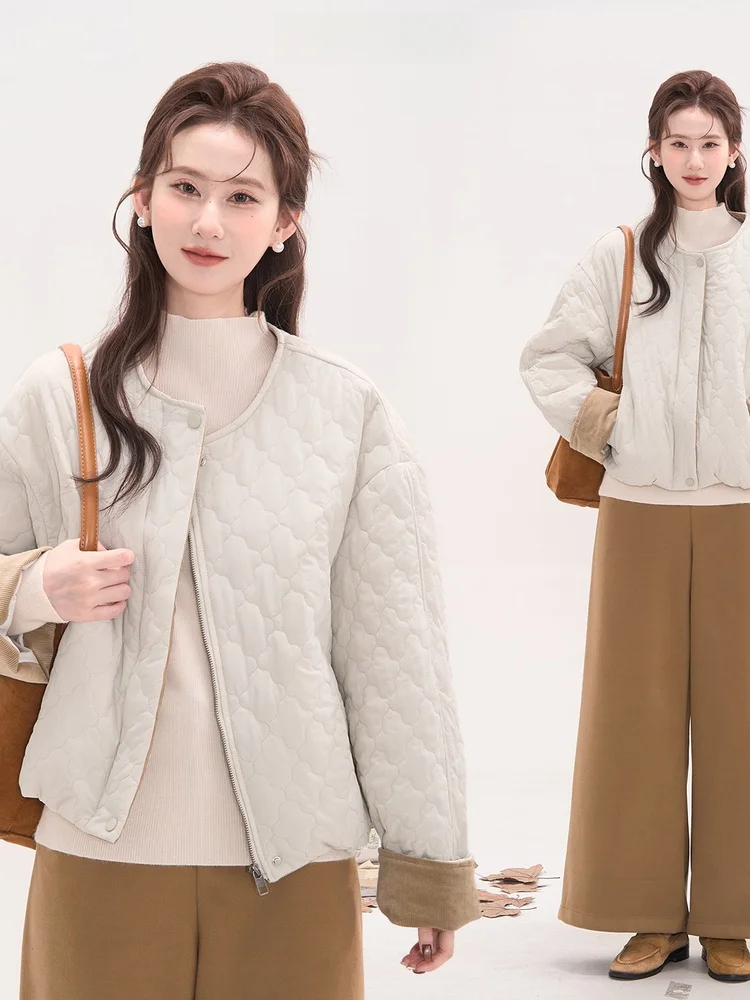 

Утепленная женская зимняя куртка из хлопка с молнией, круглым вырезом, длинными рукавами, укороченная, прямого кроя, для повседневной носки