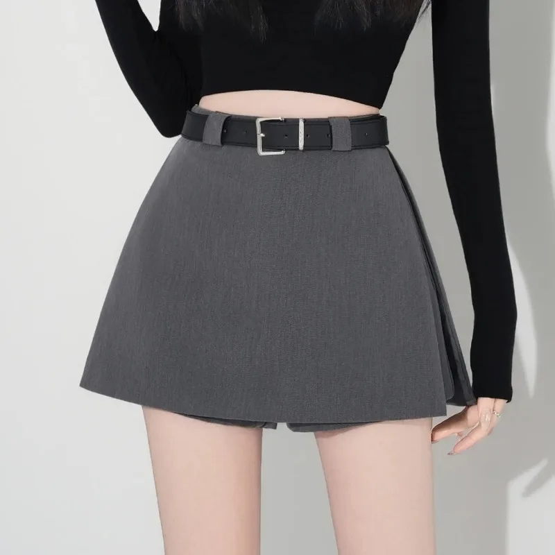 

Women High Waist A Line Skort with Belt Casual Split Hem Mini Skirt