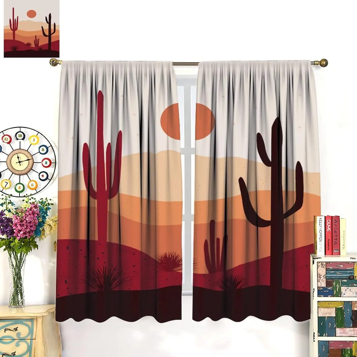 

Абстрактный горный художественный комплект штор в стиле бохо, минималистичный восход середины века, закат, природный пейзаж, современный карманный занавес для стержня