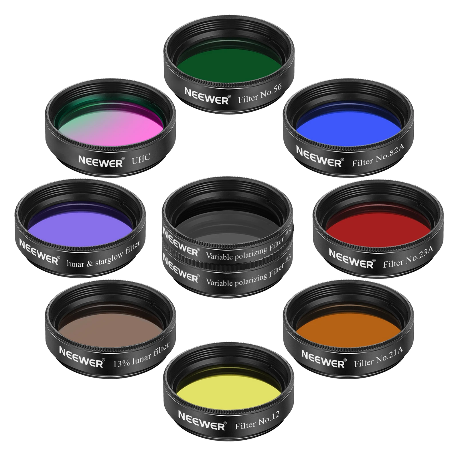 NEEWER 10-teiliges 1,25-Zoll-Teleskop-Okularfilter-Set, 5 Planeten-Farbfilter, 2 Polarisationsfilter für die Sternenhimmel-Mondbeobachtung – Detail 1