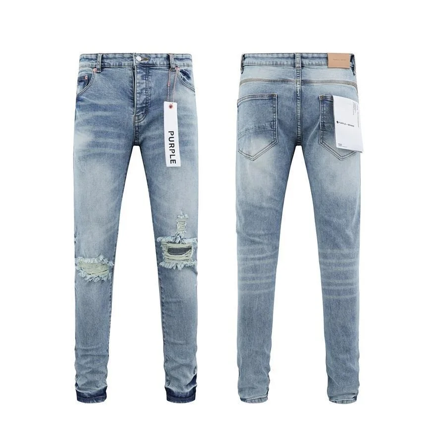 Casual Purple Jeans MEN Women Cut and Frayed Big Holes Slim-Fit Trousers