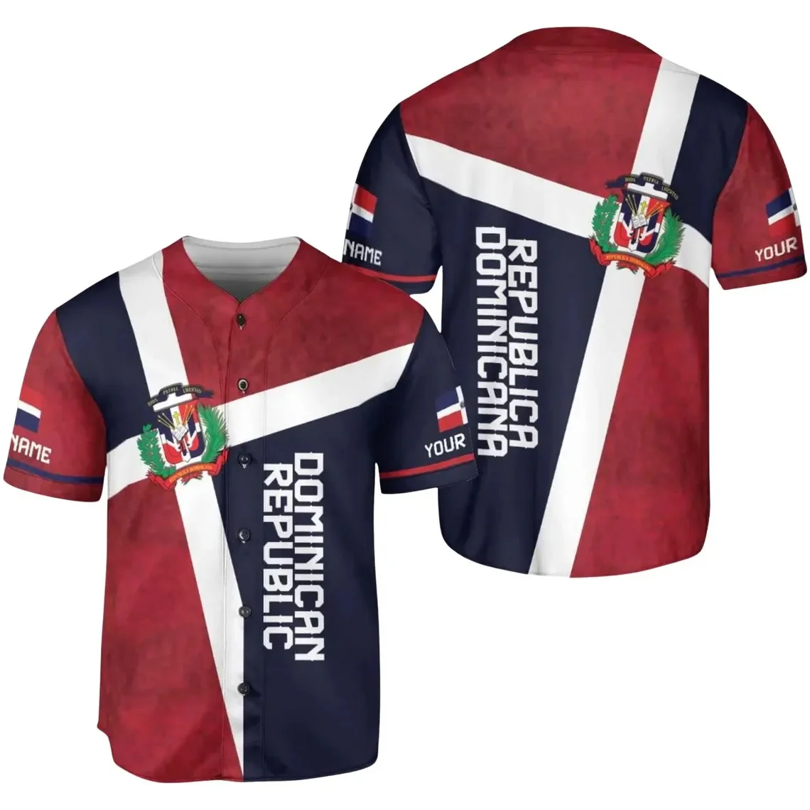 Dominican Republic Baseball Jersey – República Dominicana Custom Name Shirt with Coat of Arms Back, Flag Sleeves