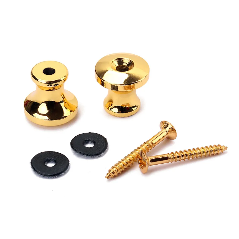 2Pcs Guitar Strap Button Lock Set Gold Plated Copper Straplocks for Secure Instrument Fastening Compatible with Electric