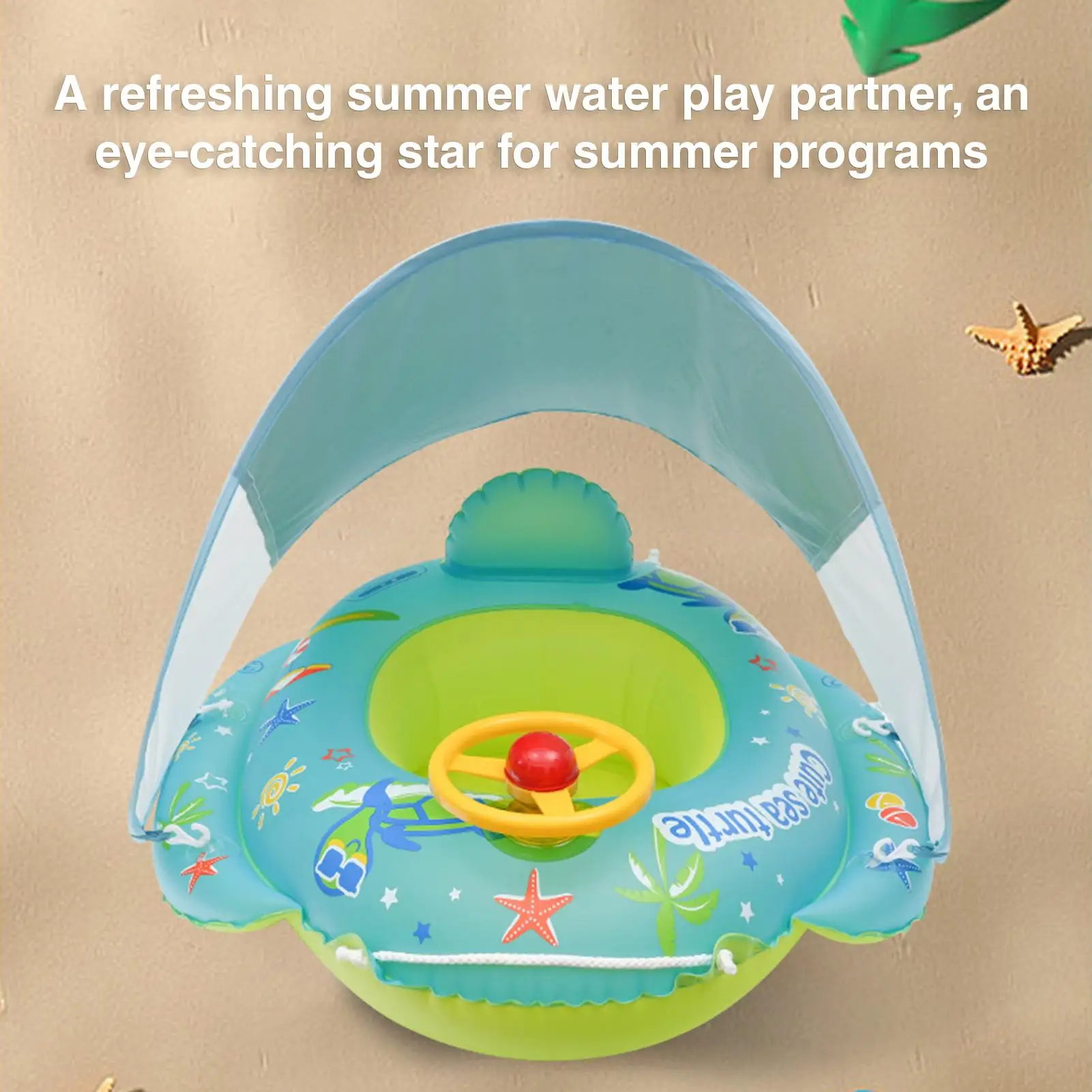 Babyzwembadvlotter Babyzwemvlotter met luifel Veiligheid Zonwering Opblaasbaar Cartoon PVC gewatteerd badzitje Stuurwiel Speelgoed voor