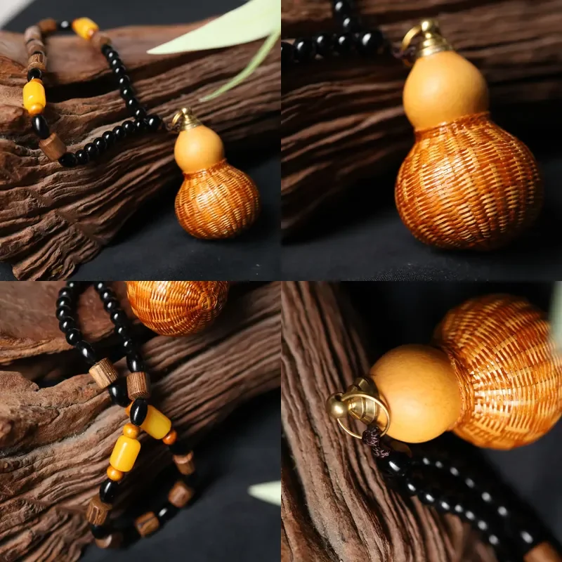 

【CHIMU HOME】 Handwoven Bamboo Gourd Pendant Charm Natural Fiber Hanging Decor for Home Office Gift