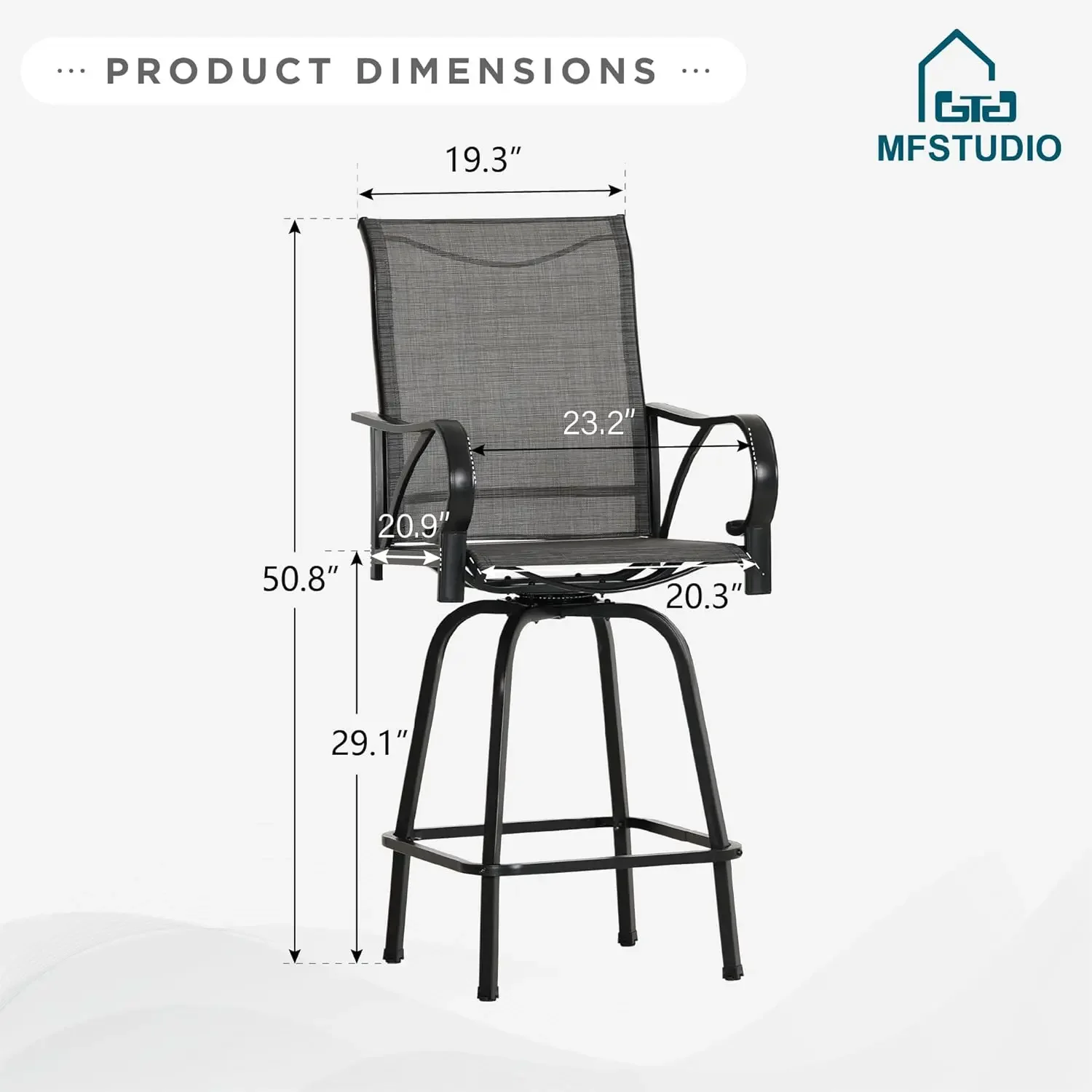 

Outdoor Grey Bar Stools Set of 4, Patio Bar Height Sling Chair, Steel Frame All-Weather Resistant,
