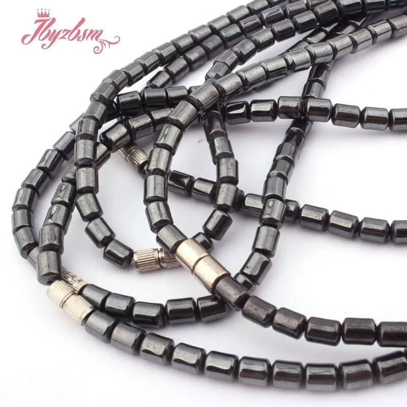 4x5mm Column Black Hematite Promote Blood Circulation Energy Healing Stone Heart Cross Pendant Necklace Jewelry Magnet Clasp 17\