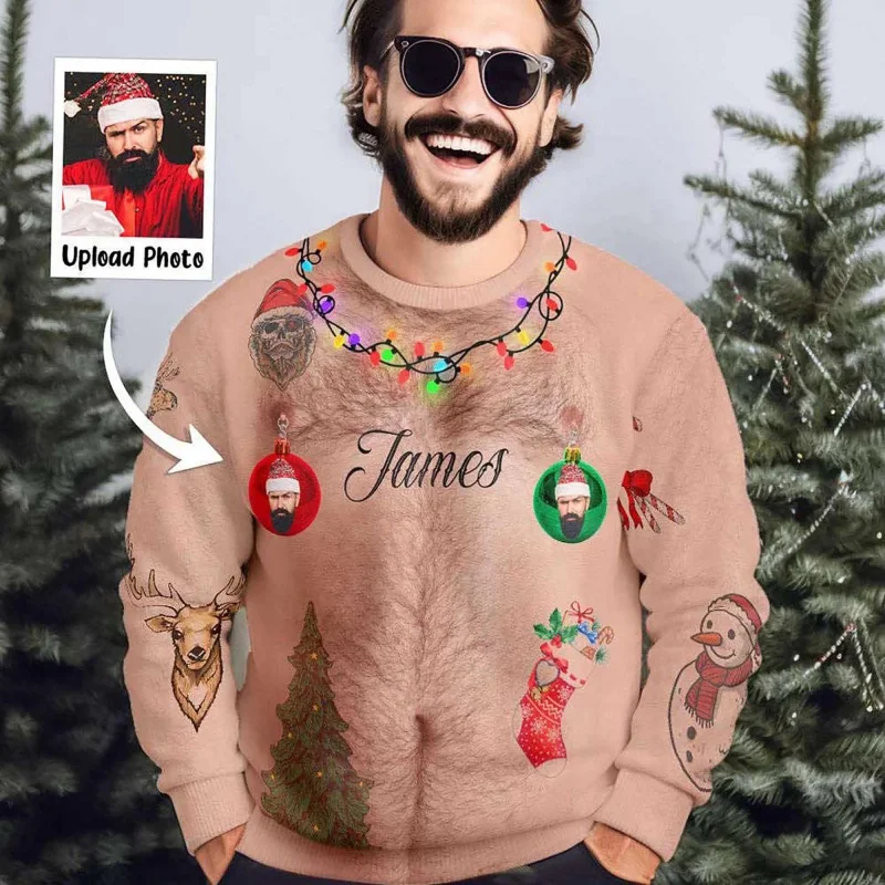 ثلاثية الأبعاد مطبوعة قبيحة عيد الميلاد بلوزات للرجال مخصصة صورة نمط طويلة الأكمام مهرجان غير رسمي البلوز س الرقبة هوديس #2