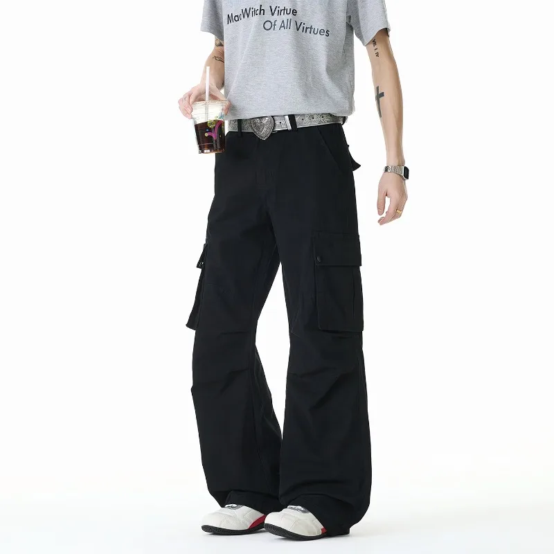 

Functional Design Men's Cargo Paratrooper Pants Loose Straight Large Pockets Patchwork Design Long Trousers 2026 New