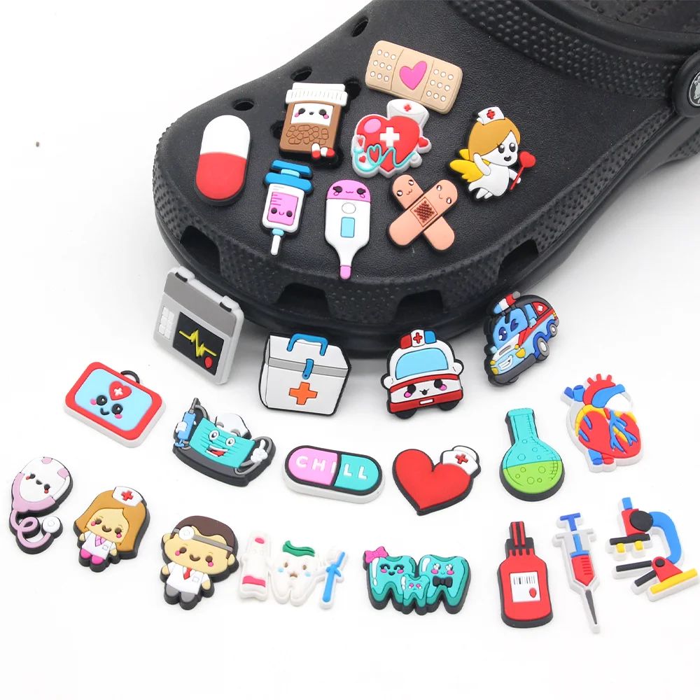 Medical 1pcs cartoon doctor DIY garden shoe charms cute pills/bandage Accessories fit clogs sandals decorate kid gifts