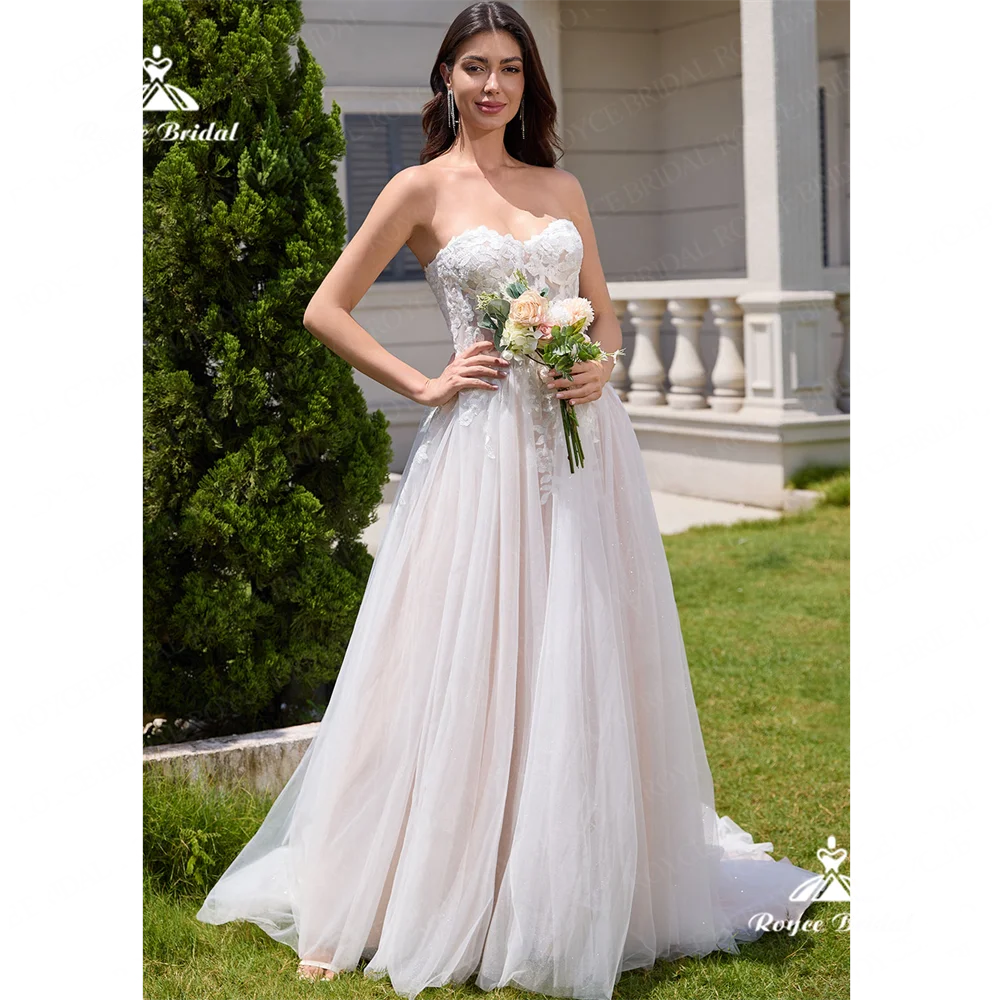 Roycebridal-Robe de mariée sans bretelles A-Line, Robe de mariée en dentelle, Robe de mariée éducative, 2025