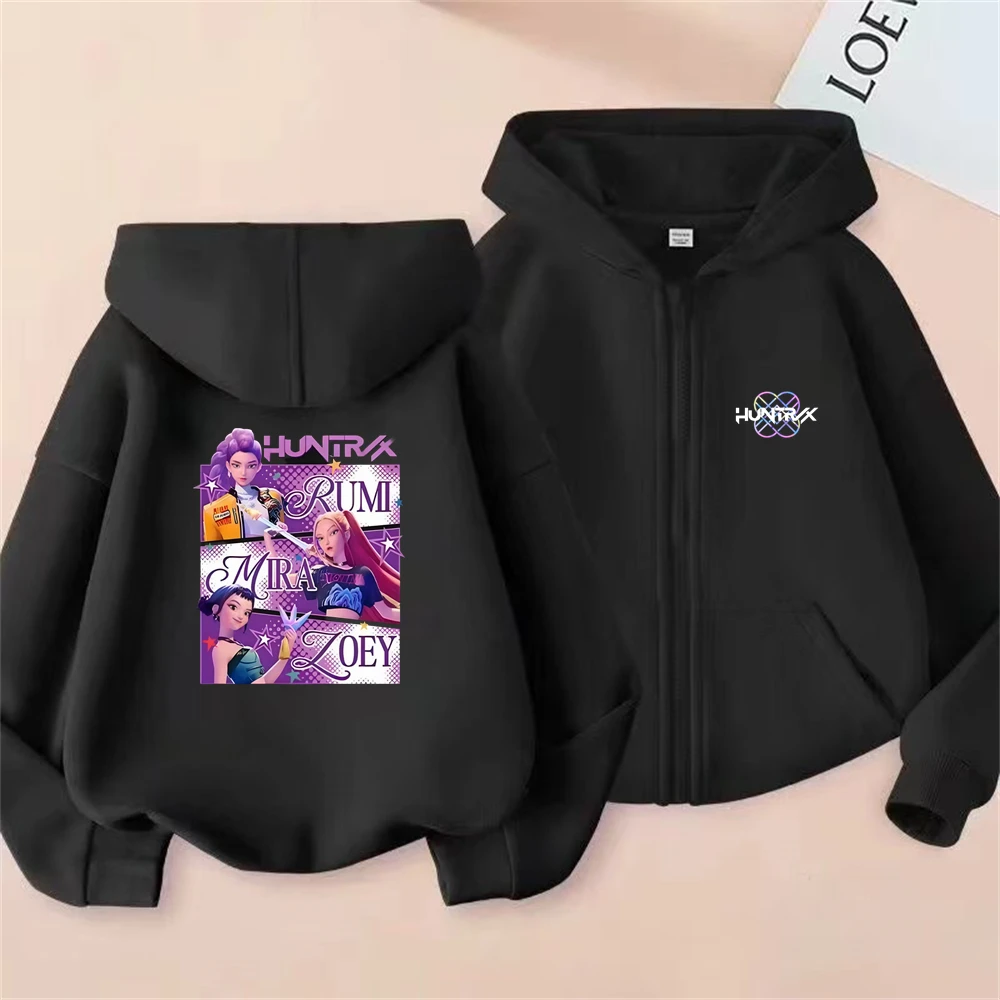 

Children Zipper style Hoodies KPop Demon Hunters Tops Toddler 3-12 Year Coat Fashion black Clothing Boys Girls Hoodie Sweatshirr