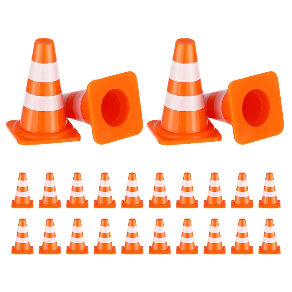 24Pcs Mini Traffic Cones Set Toy Road Barrier For Kid Learning Toys Kids Miniature Orange Construction Barriers