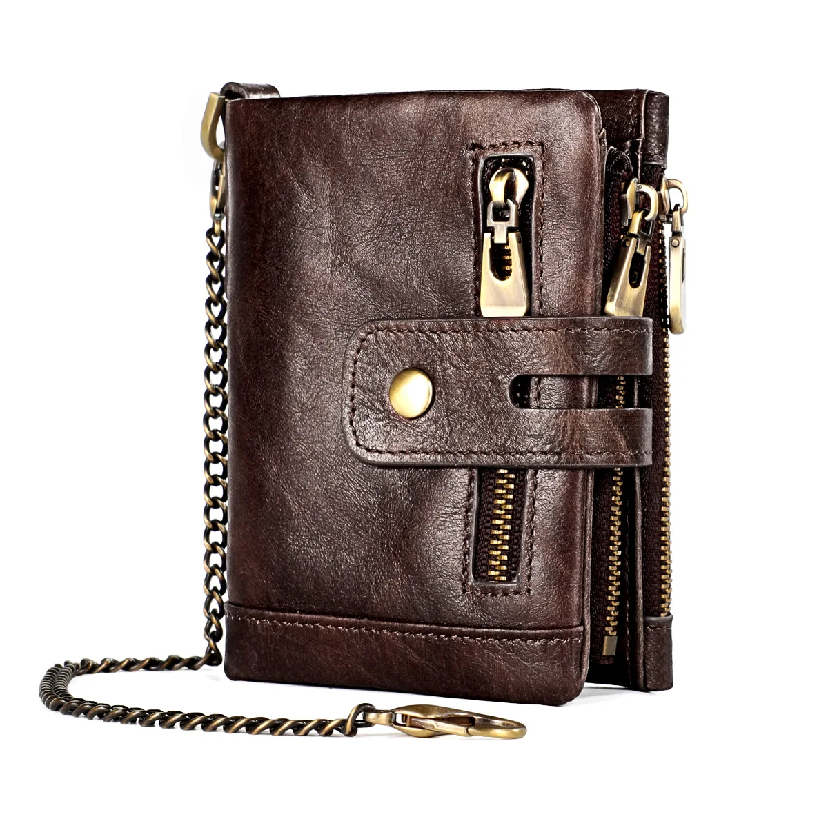 Vintage Men's Short Wallet Genuine Leather Wallet RFID Crazy Horse Leather Zipper Wallet Women's Multifunctional Short Wallet