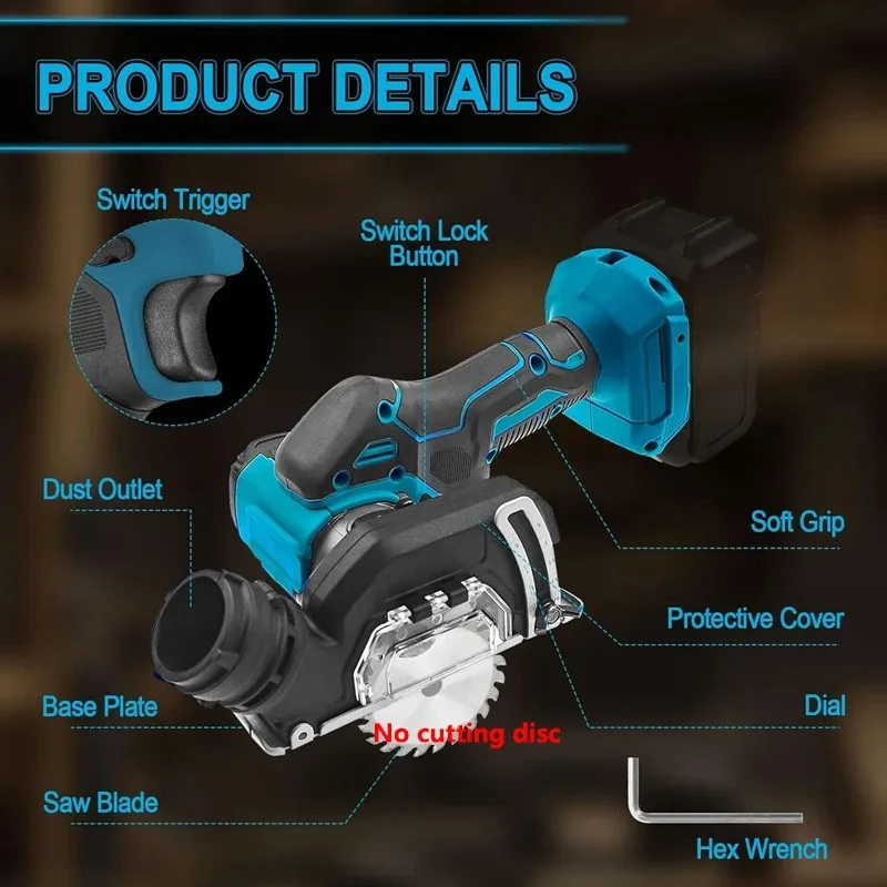 

New 3 Inch Cordless Adjustable Electric Angle Grinder for Makita/Dewalt 18V Lithium Battery Cutting Circular Saw Power Tools