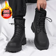 Botas masculinas de vento britânico locomotiva veludo ferramentas térmicas botas de couro casuais