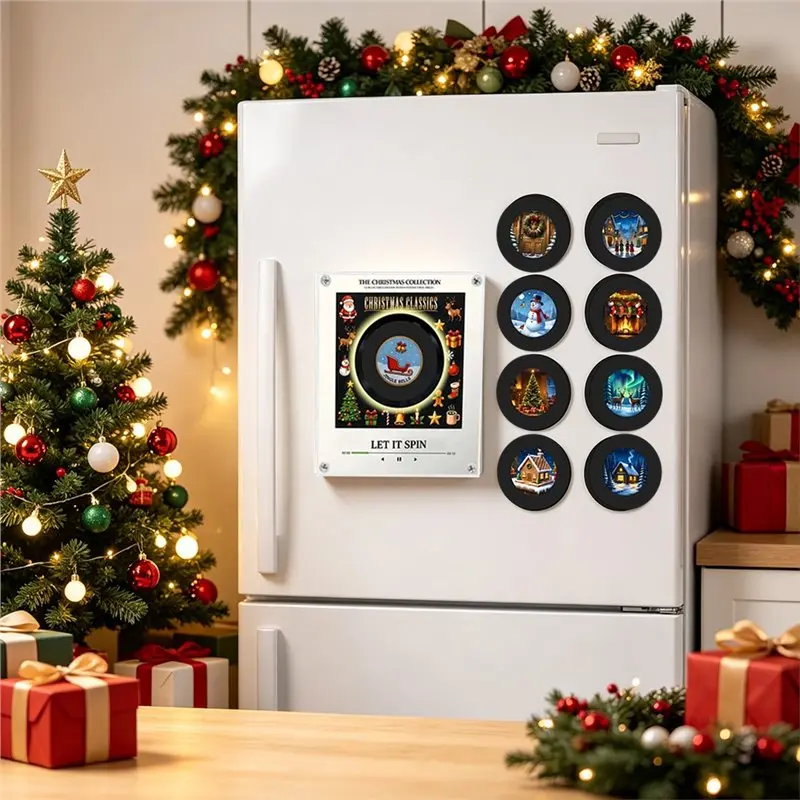 Christmas Fridge Magnet Automatic Singing Magnetic Induction Refrigerator Xmas Night Light Rotary Disc