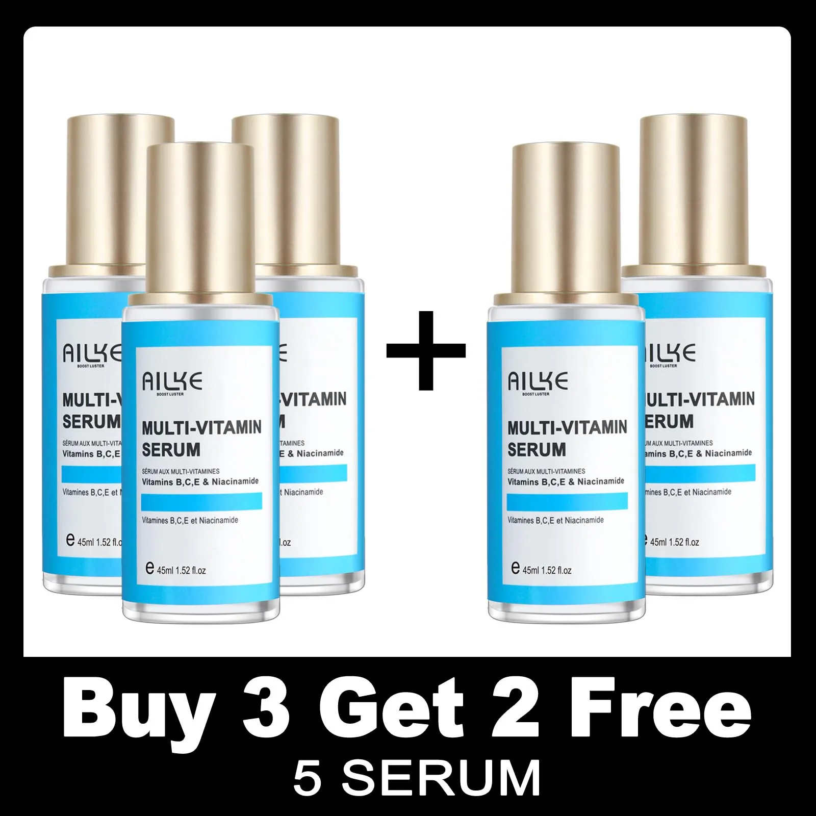 AILKE Multi Vitamin Face Serum, Moisturizing, Whitening, Firming, Removes Dark Spots, Lighten Pigmentation, For All Skin Types