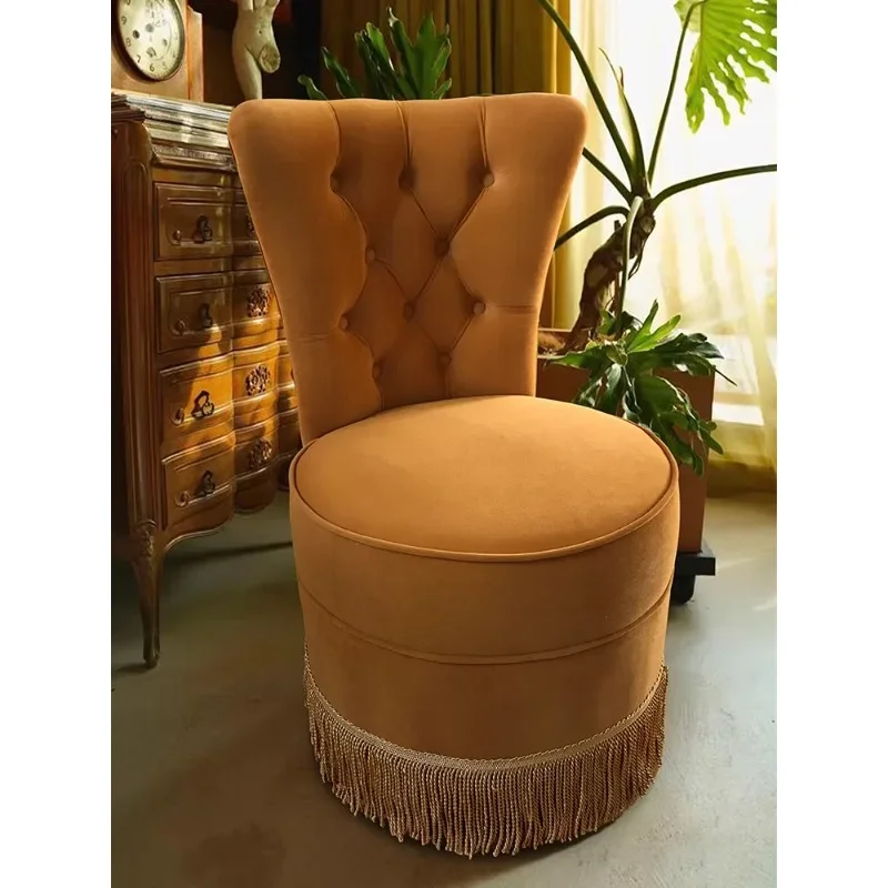 New French high back buckle creative designer single sofa chair retro velvet fringed makeup stool