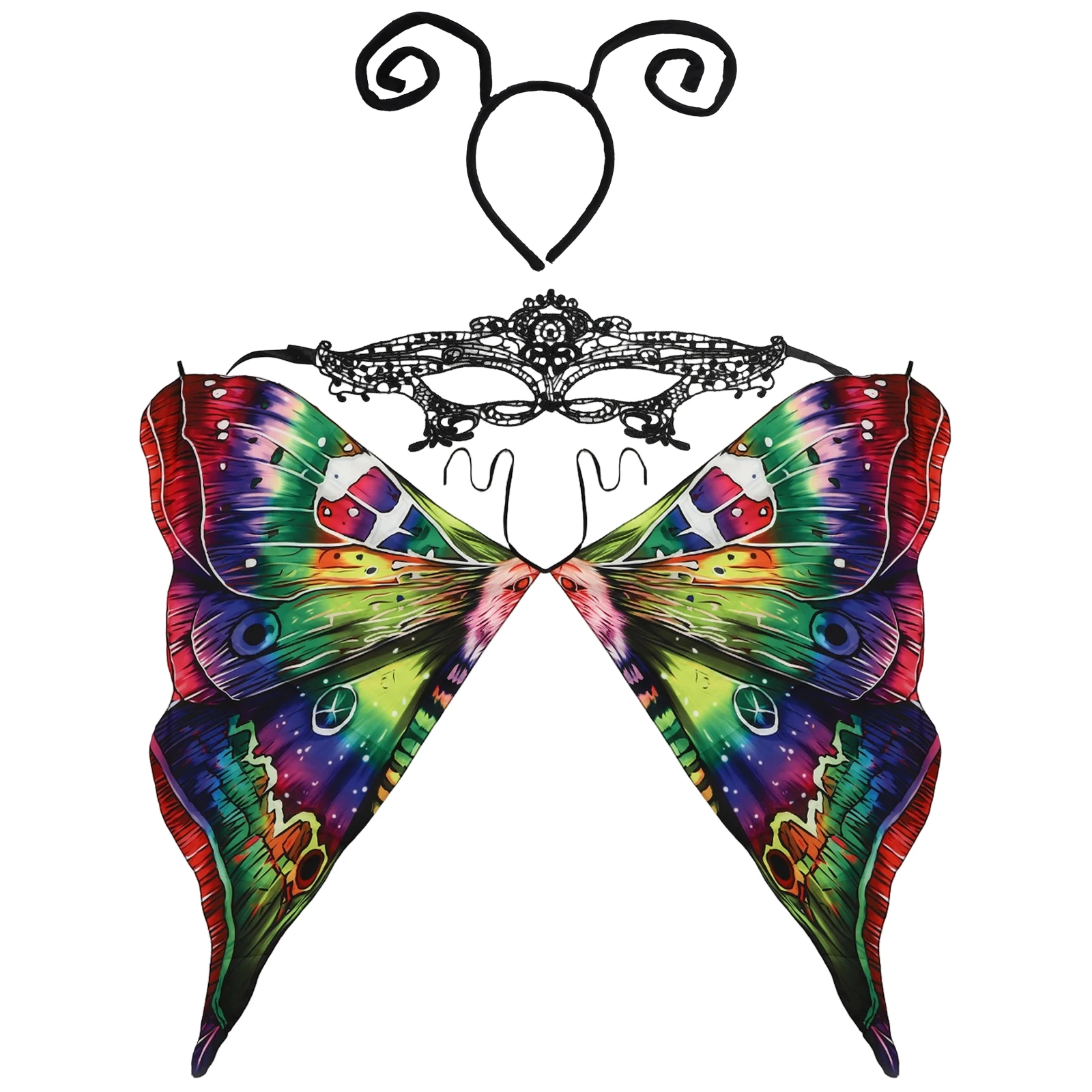 

Женский костюм бабочки для взрослых, накидка с крыльями, шаль с подходящим обручем для волос и кружевной маской для Хэллоуина, аксессуары для сценических танцевальных костюмов