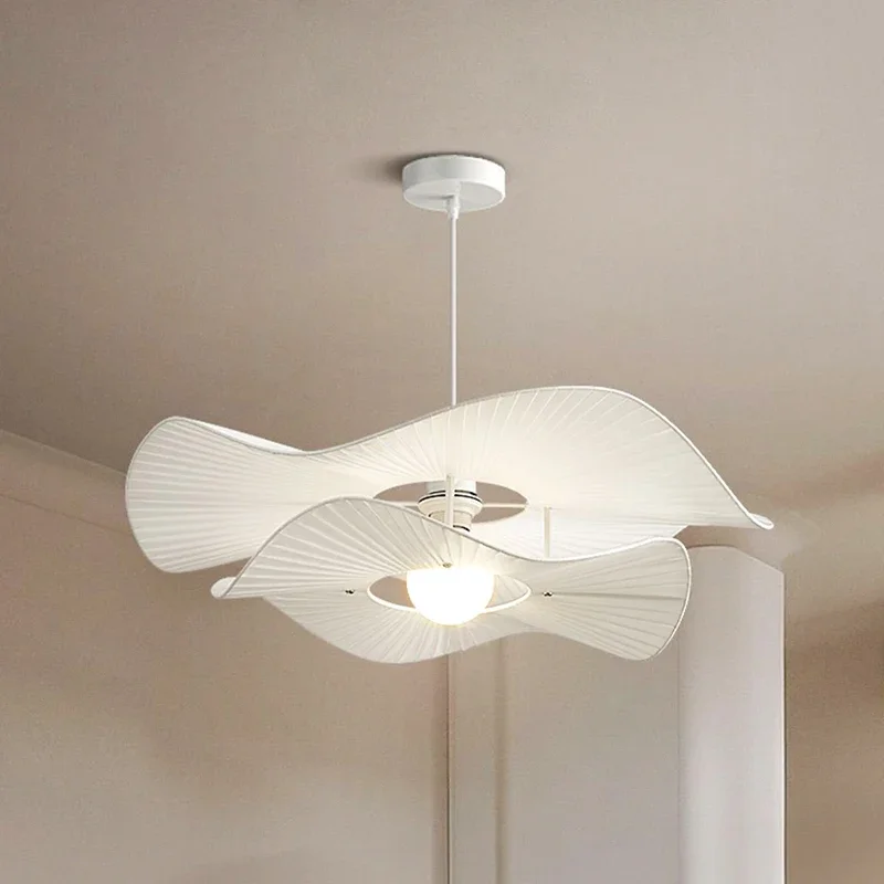 

Vintage Nordic Chandelier For Living Room Bedroom White Fabric Lled Hanging Light Bar Attic Rest Area Straw Hat Lighting Fixture
