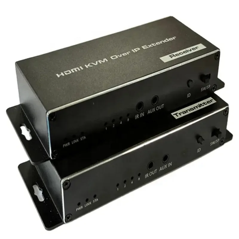 

200M 4K KVM Extender RJ45 Ethernet Over IP HDMI Transmitter Receiver Loop Out Aluminum Alloy Black for PC Laptop Monitor CCTV