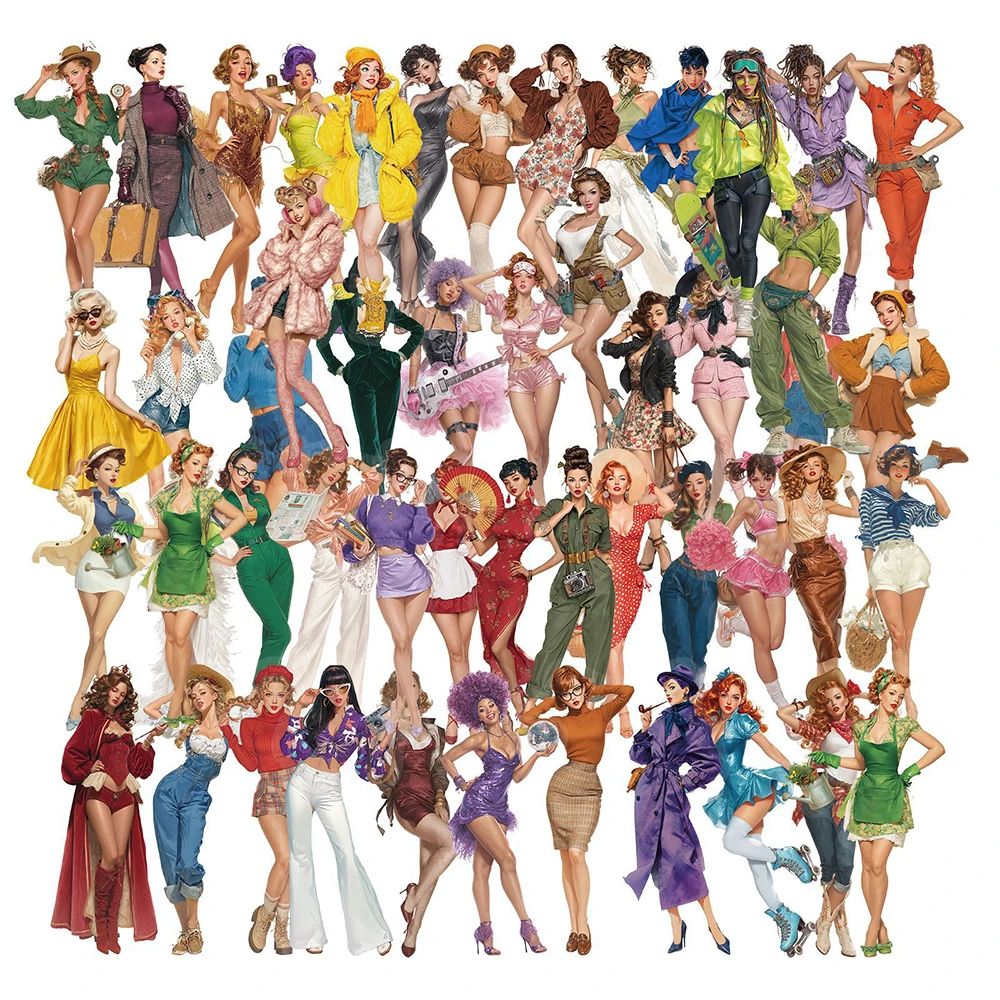 10/30/50 قطعة الكلاسيكية الرجعية مثير دبوس حتى البوب الفتيات ملصقات الكرتون الكبار الشارات محمول حقيبة الهاتف شفافة PET ملصق حزمة