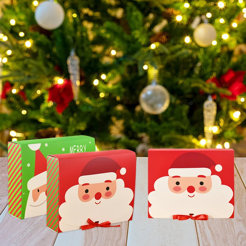 Caixa De Papel De Embalagem De Presente De Natal, Grande Vermelho, Verde, Papai Noel, Bolo, Cookies, Decoração, Presentes De Brinde